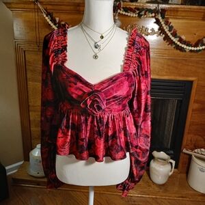 Chelsea & Violet Big Girl's Long Sleeve Velvet Rose Print Top